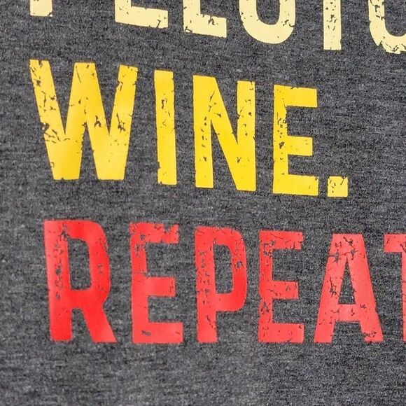 Coffee Peloton Wine Repeat Graphic Tee Shirt Charcoal Gray Large Short Sleeve - Picture 6 of 7